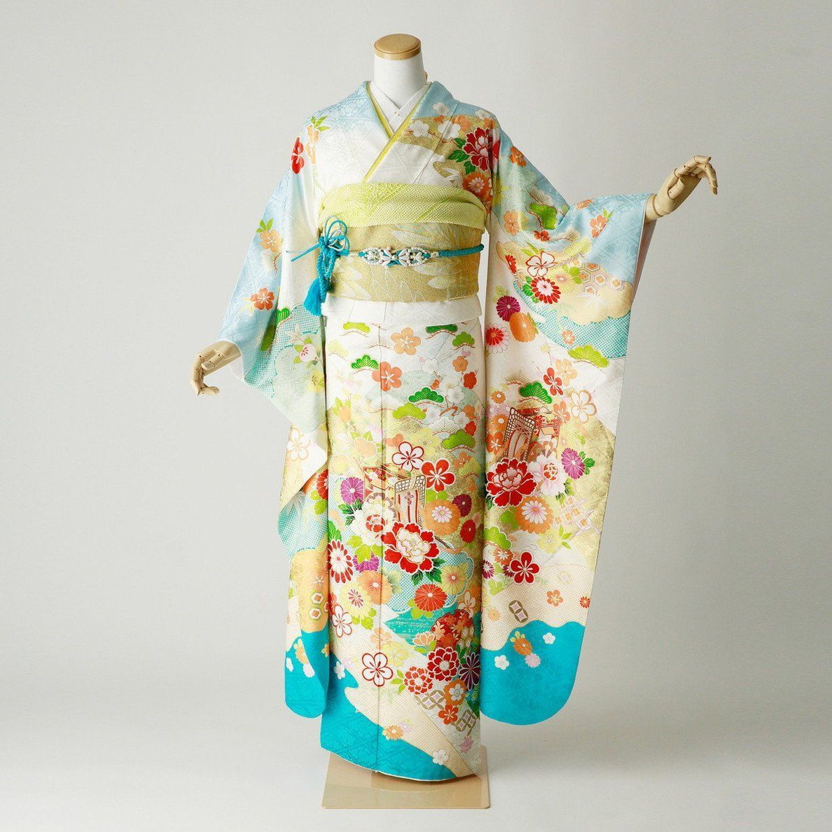 振袖 身長155-170cm 青 bl-048