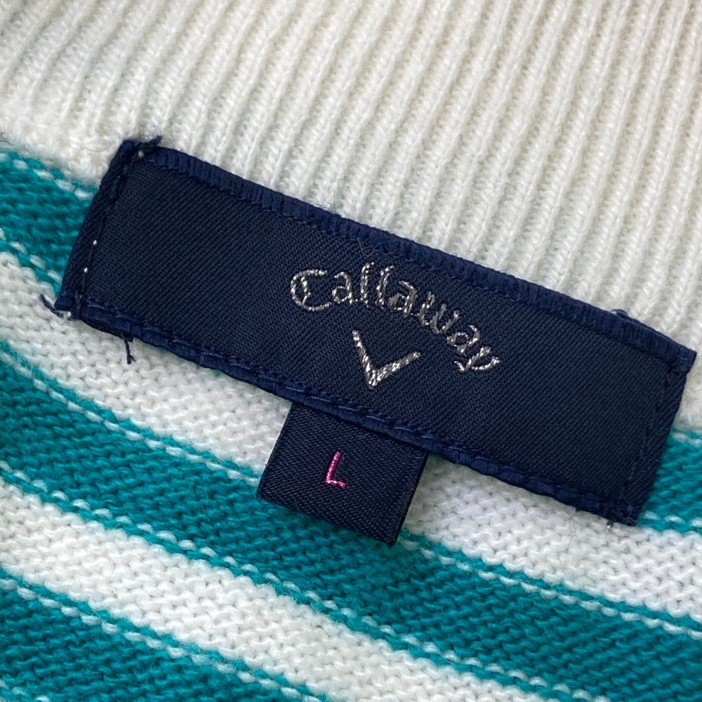 サイズ：L CALLAWAY キャロウェイ  ニット ジップパーカー ジャケット ボーダー柄 ホワイト系 [240101485126] ゴルフウェア レディース ストスト サイズ：L CALLAWAY キャロウェイ ニット ジップパーカー