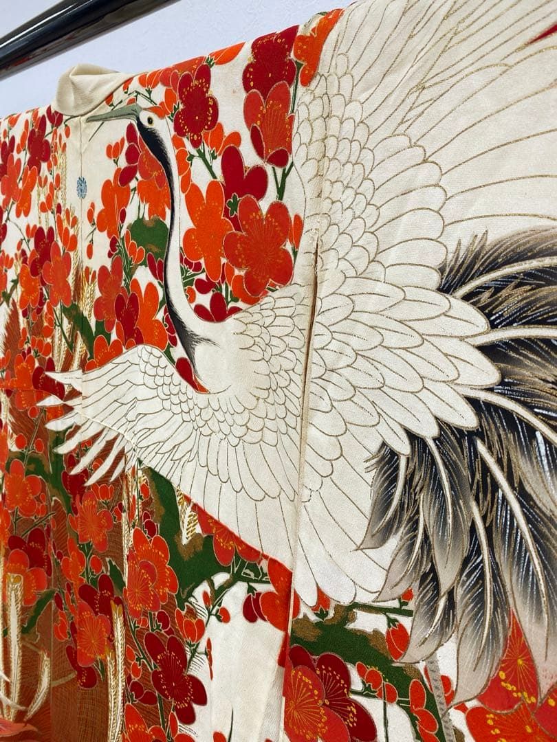 アンティーク 振袖 正絹 金彩 刺繍 鶴 松竹梅 身丈160cm 紋付 - メルカリ