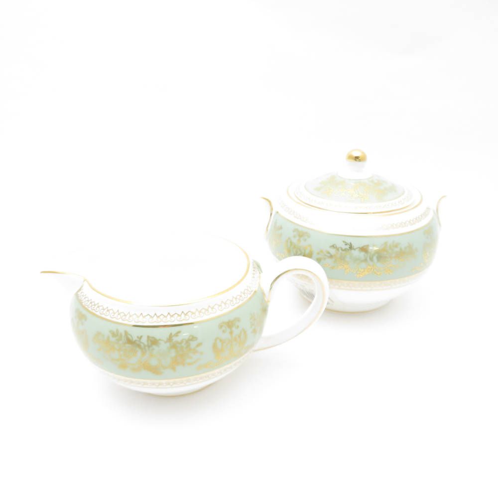 WEDGWOOD ウェッジウッド コロンビア セージグリーン クリーマー-シュガーポット 2点 セット クリーム ミルク 砂糖 金彩 SU11812B4