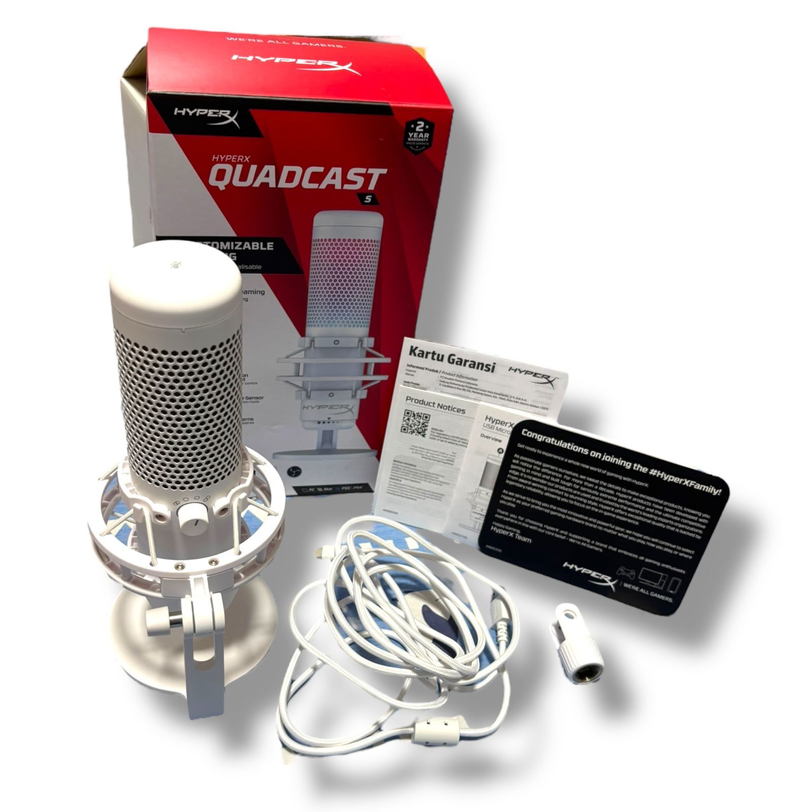 管理番号2851 HyperX QuadCast S スタンドアロンマイク RGBライティング ホワイト テレワーク ストリーマー コンテンツクリエーター ゲーマー向け PC PS4 PS5使用 2年保証 519P0AA