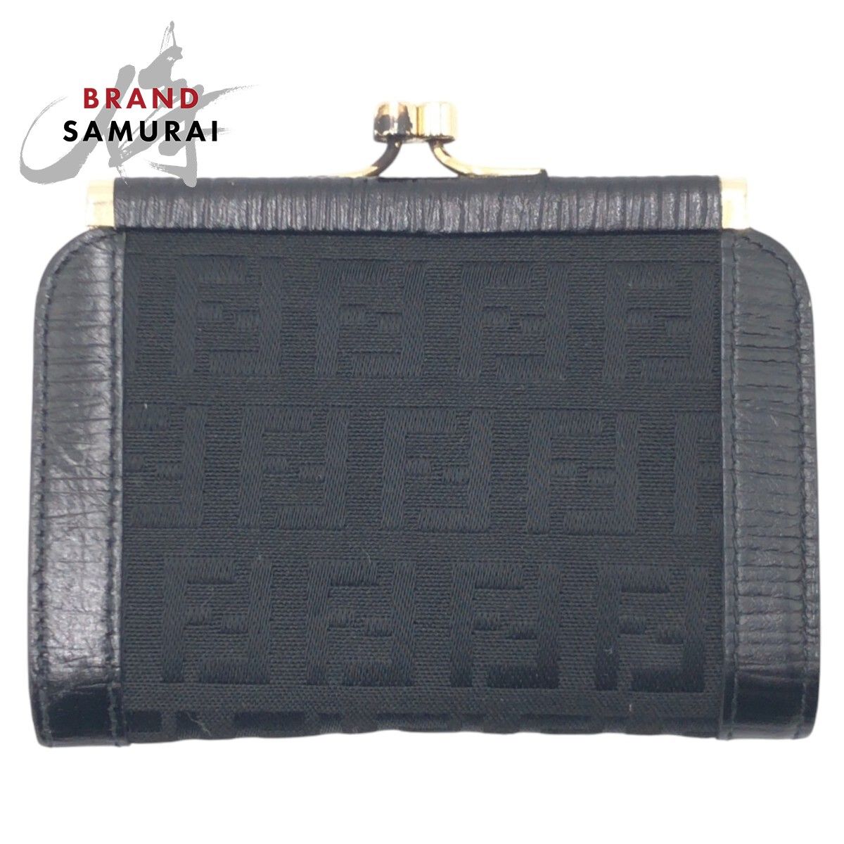 FENDI フェンディ ヴィンテージ ズッカ ブラック 黒 ゴールド コットン がま口 コインケース 小銭入れ レディース 502626
