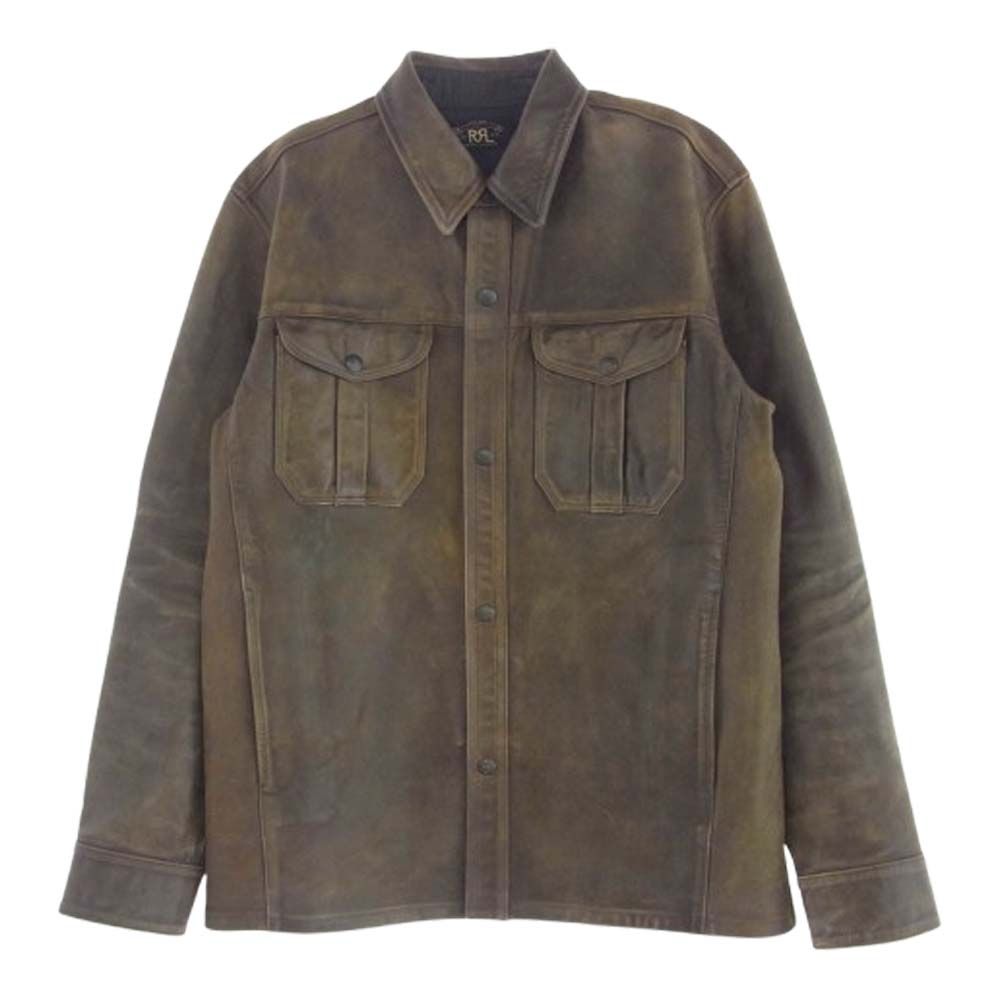 RRL ダブルアールエル 25SS Hand Distressed Leather Over shirt ハンド ディストレスト レザー オーバー 長袖 シャツ ブラウン系 S