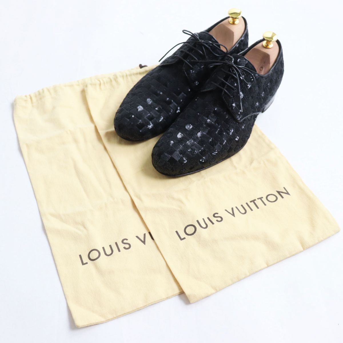 【ドンドン見直し】極美品○LOUIS VUITTON ルイヴィトン スパンコールモノグラム レースアップ レザーシューズ ドレスシューズ ブラック マルチカラー 5 イタリア製 メンズ ドンドン見直し】美品○LOUIS VUITTON ルイヴィトン スパンコール