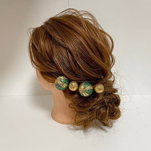和装髪飾り 玉かんざし 緑ゴールド - メルカリ