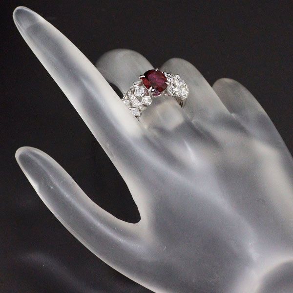 Pt900 タイ産 非加熱ルビー ダイヤモンド リング 1.69ct D1.58ct
