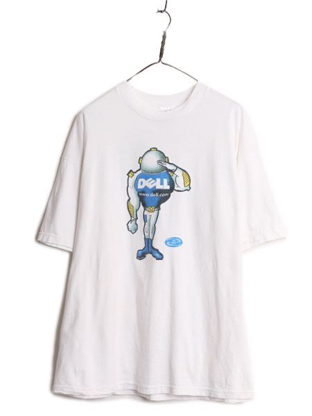 【お得なクーポン配布中!】 90s  DELL キャラクター イラスト 両面 プリント Tシャツ メンズ XL / 90年代 オールド 企業物 当時物 旧ロゴ コンピューター エイリアン