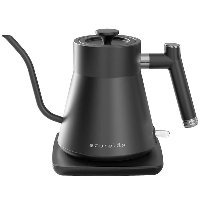 ECORELAX 電気ケトル 0.8L ケトル 電気 コーヒーケトル 細口 おしゃれ ドリップケトル ステンレス 湯沸かしポット 小型 電気ポット 1200W 急速沸騰 静音 strix温度コントローラー 空焚き防止 自動電源OFF PSE認証済み 日本語 1