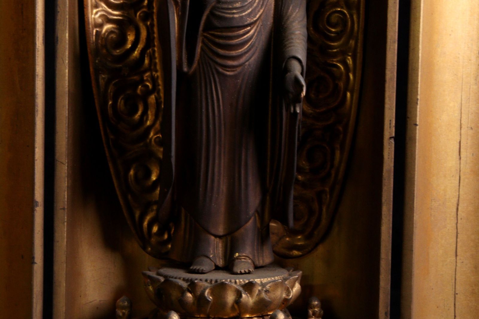 時代 木彫 阿弥陀如来立像 厨子入 41.5cm 鍍金 仏像 仏教美術 唐