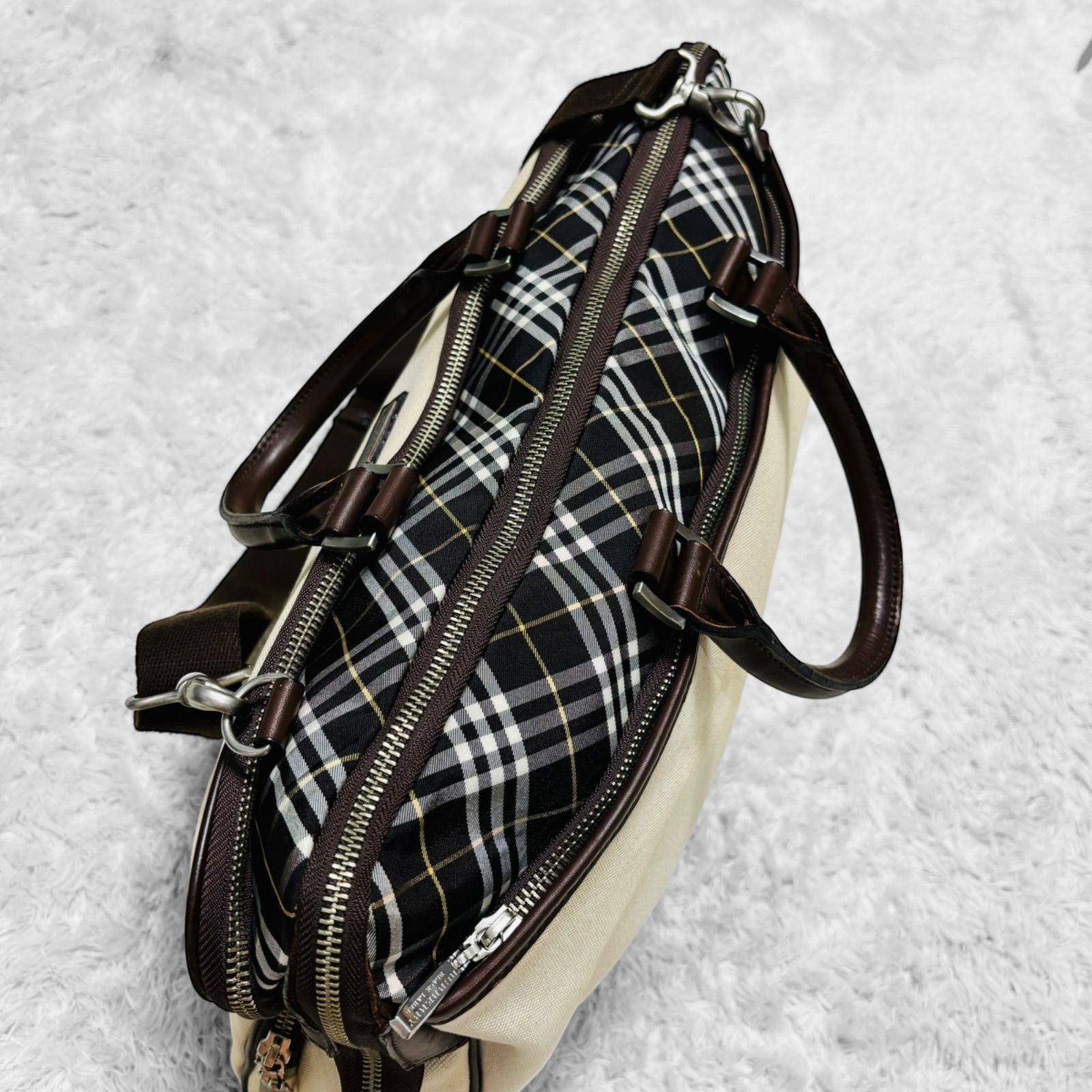 BURBERRY BLACK LABEL バーバリー ブラックレーベル ブリーフケース 2way ノバチェック ビジネスバッグ 書類カバン ショルダーバッグ  レザー キャンバス 茶 ブラウン アイボリー - メルカリ