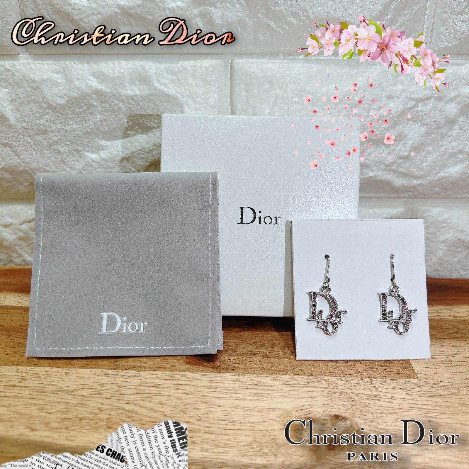 極美品】꧁Christian Dior꧂ピアス❧ラインストーン❧ピンクシルバー-
