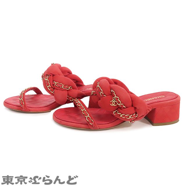 シャネル CHANEL マトラッセ サンダル レッド スウェード ココ
