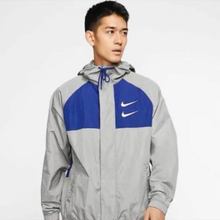 ナイキ スウッシュ ウーブン フーデッド ジャケットグレーブルー L