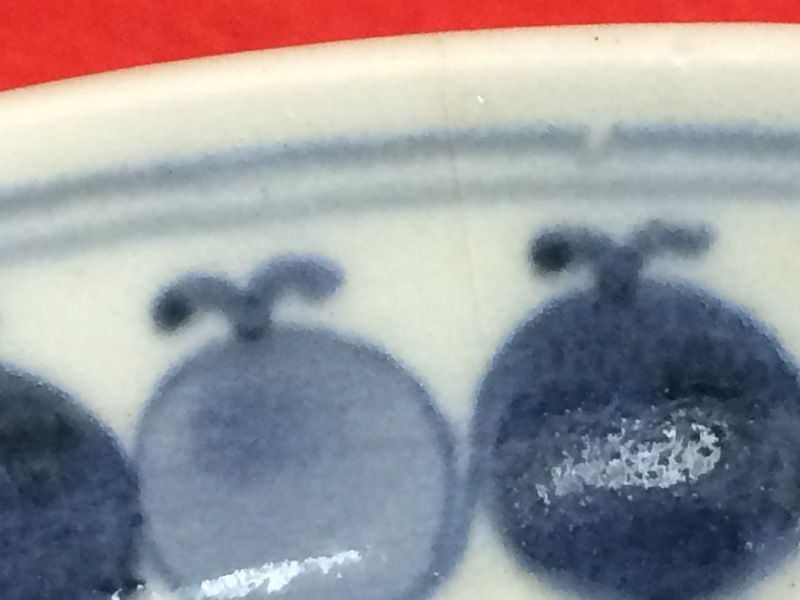 古伊万里-上手-染付-五弁花-波頭-蜜柑紋-レア-中皿-18世紀中期-18cm 