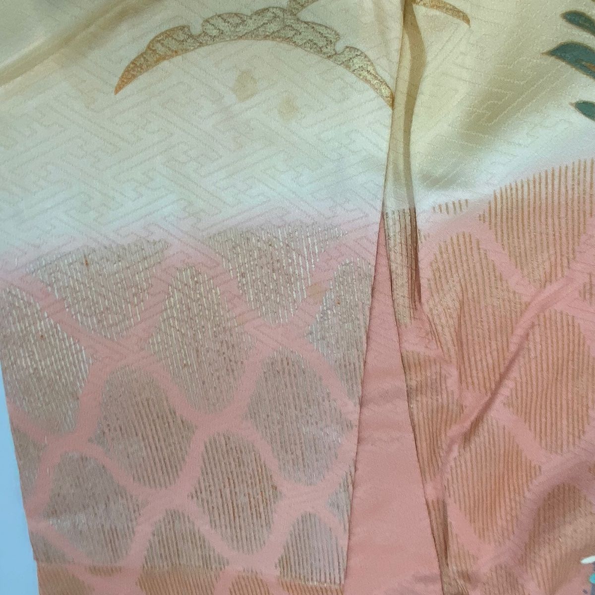 振袖 身丈157.5cm 裄丈65.5cm M 袷 ねじ梅 花鳥 金糸 金彩 水色 正絹  