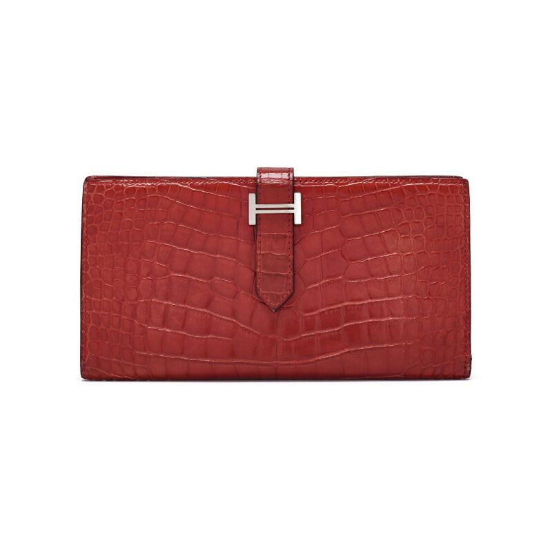 HERMES エルメス ベアンスフレ 2つ折り長財布 アリゲーター ブレイズ　Braise（シルバー金具） レディースウォレット レディース長財布 札入れ【中古】【送料無料】