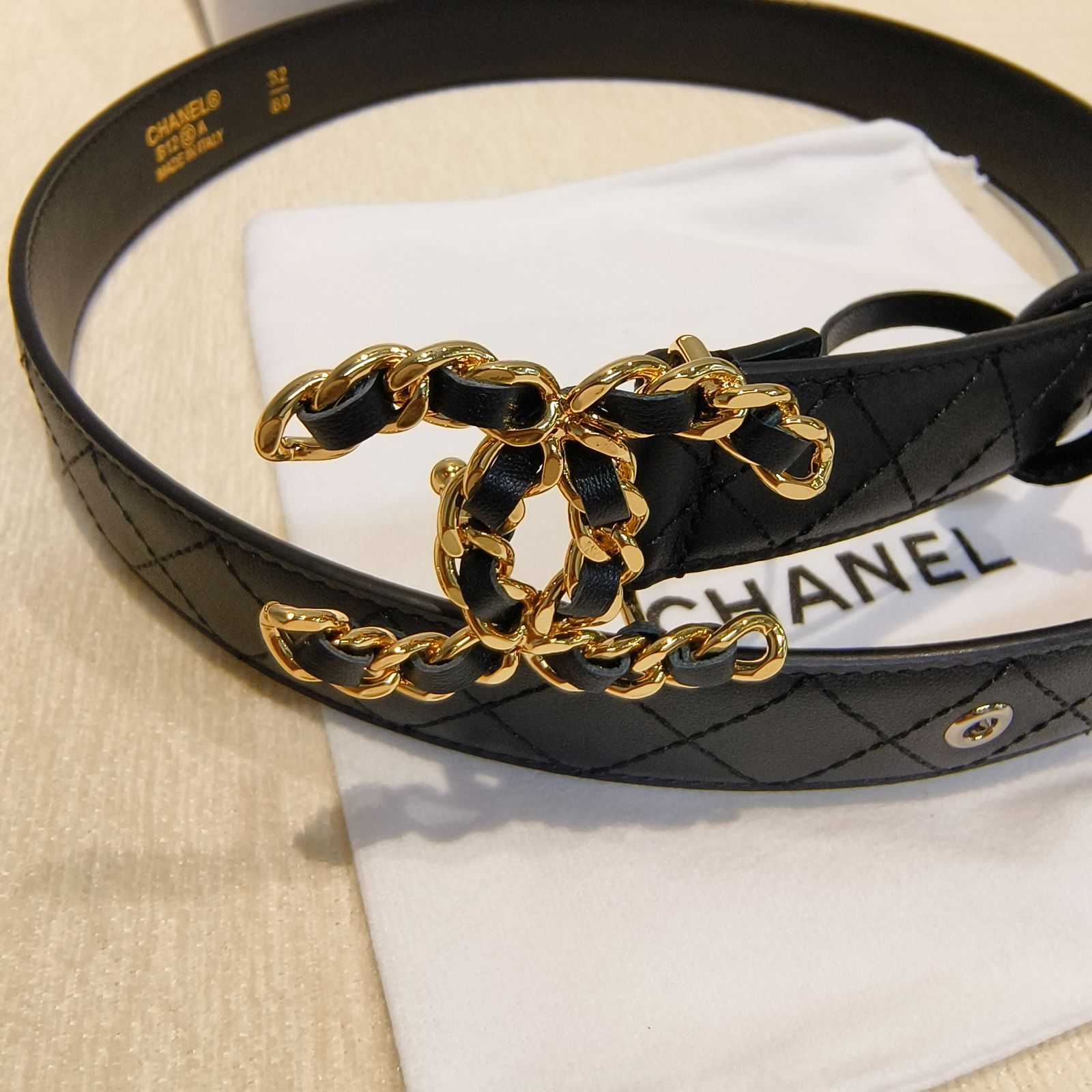 CHANEL シャネル ココマーク チェーン バックル ラムスキン マトラッセ レザー ベルト レディー