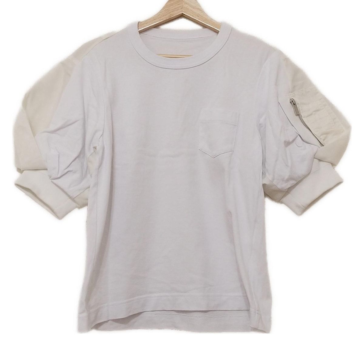 Sacai サカイ 半袖Tシャツ サイズ1 S レディース ナイロンツイル×コットンジャージーTシャツ SCW-239 白×アイボリー
