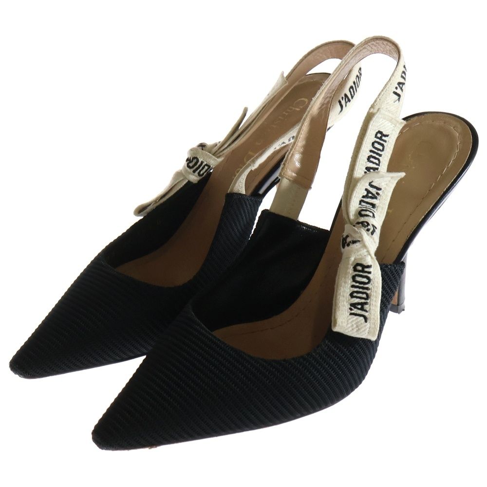 Christian Dior クリスチャンディオール J A DIOR スリングバックロゴヒールパンプス KDC200TFL_S900 ホワイト ブラック レディース