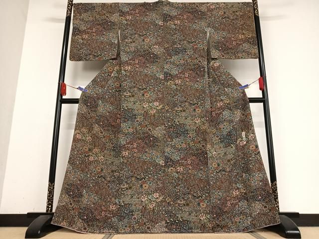 平和屋着物 伝統工芸士 更清 小紋 型染め 切嵌花文 さが美扱い 正絹 AABB0165zg