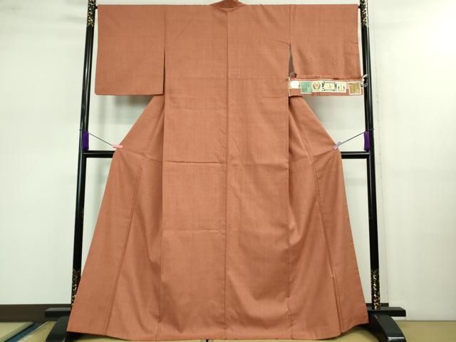 平和屋本店 上 本場結城紬 重要無形文化財 奥順謹製 色無地 鴇色 証紙 鑑定証付き DZAB0557kh5