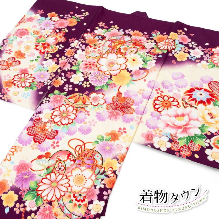 お宮参り 着物 女の子 通販 初着 産着 ポリエステル 鼓 牡丹 桜 紫