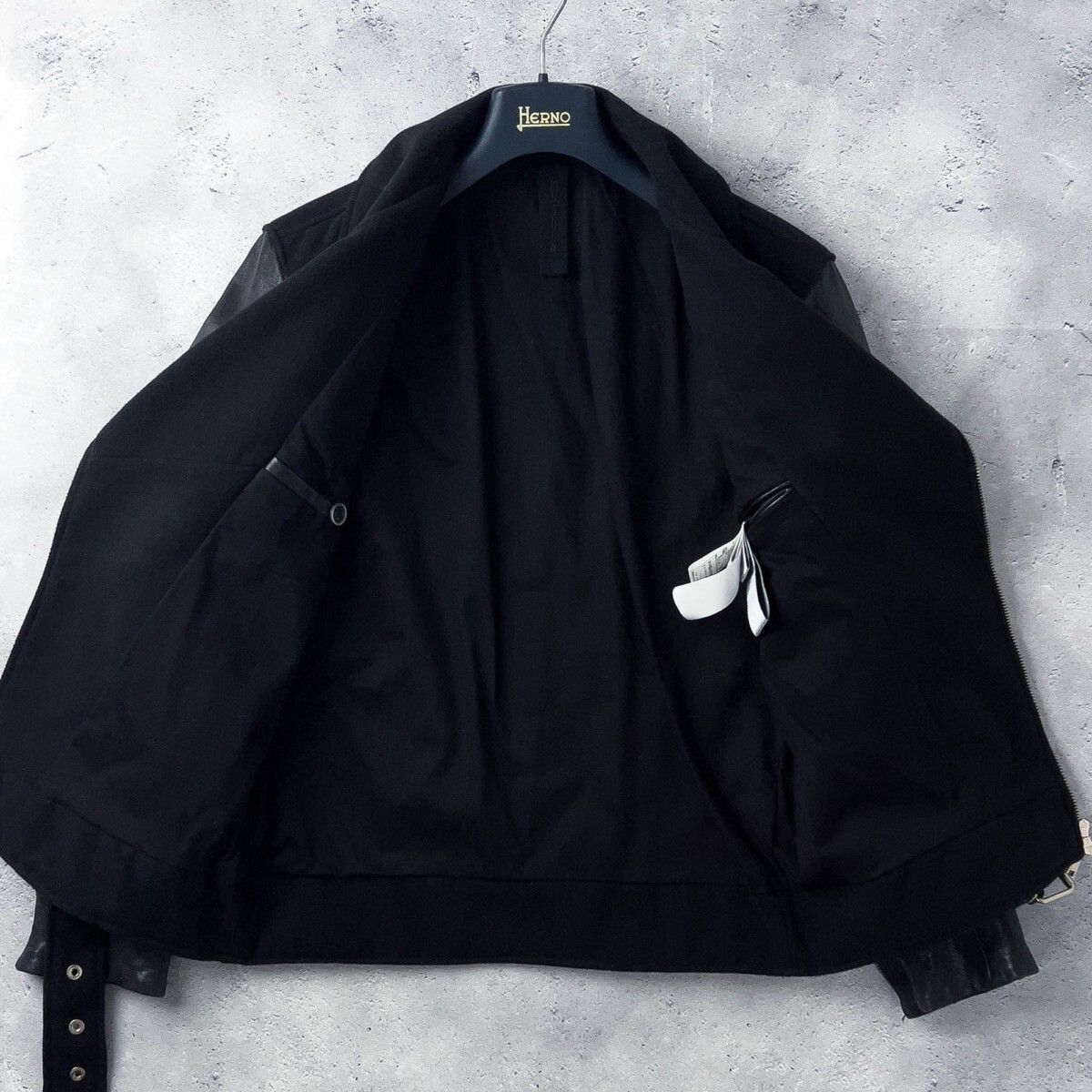 MUSHER 黒 レザージャケット襟付きシングルライダースタトラス