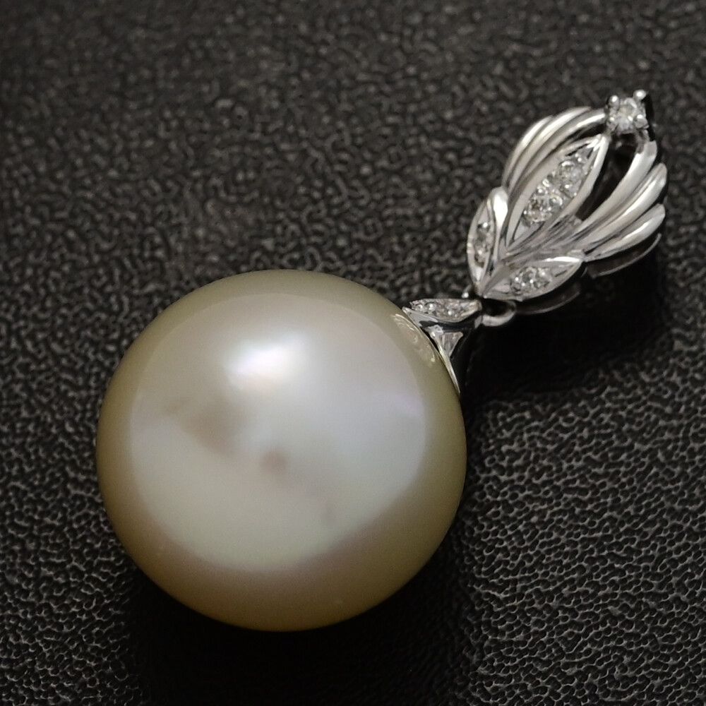 0.1ct Φ16-16.5mm 白蝶ゴールドリップ サウスシー ゴールドパール･ダイヤモンドペンダントトップ Pt900-8.6g プラチナ ♀ S レディース 593910