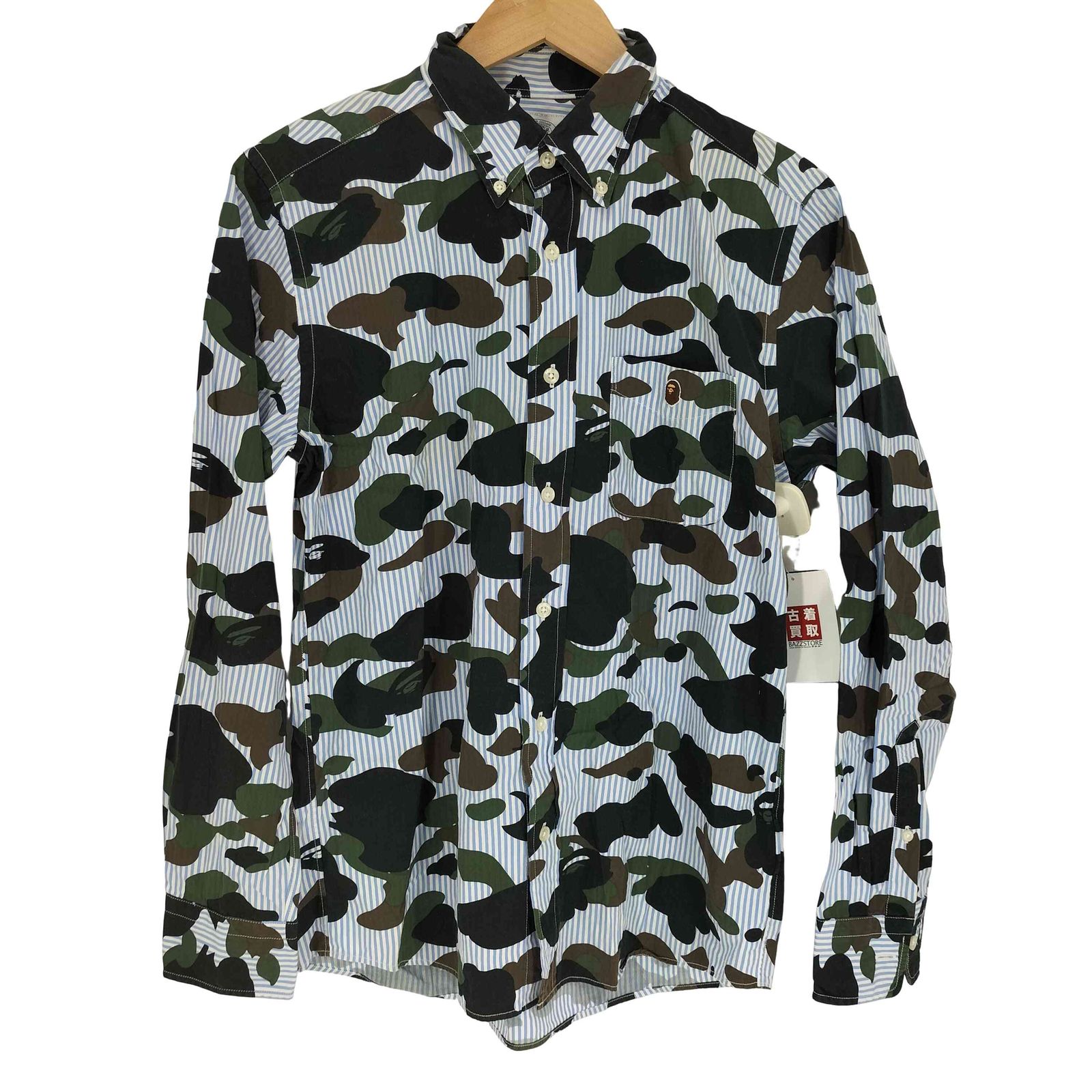 アベイシングエイプ A BATHING APE AITE 1ST CAMO STRIPEBD SHIRT カモ 迷彩柄 B.D L|S ストライプ シャツ メンズ JPN M