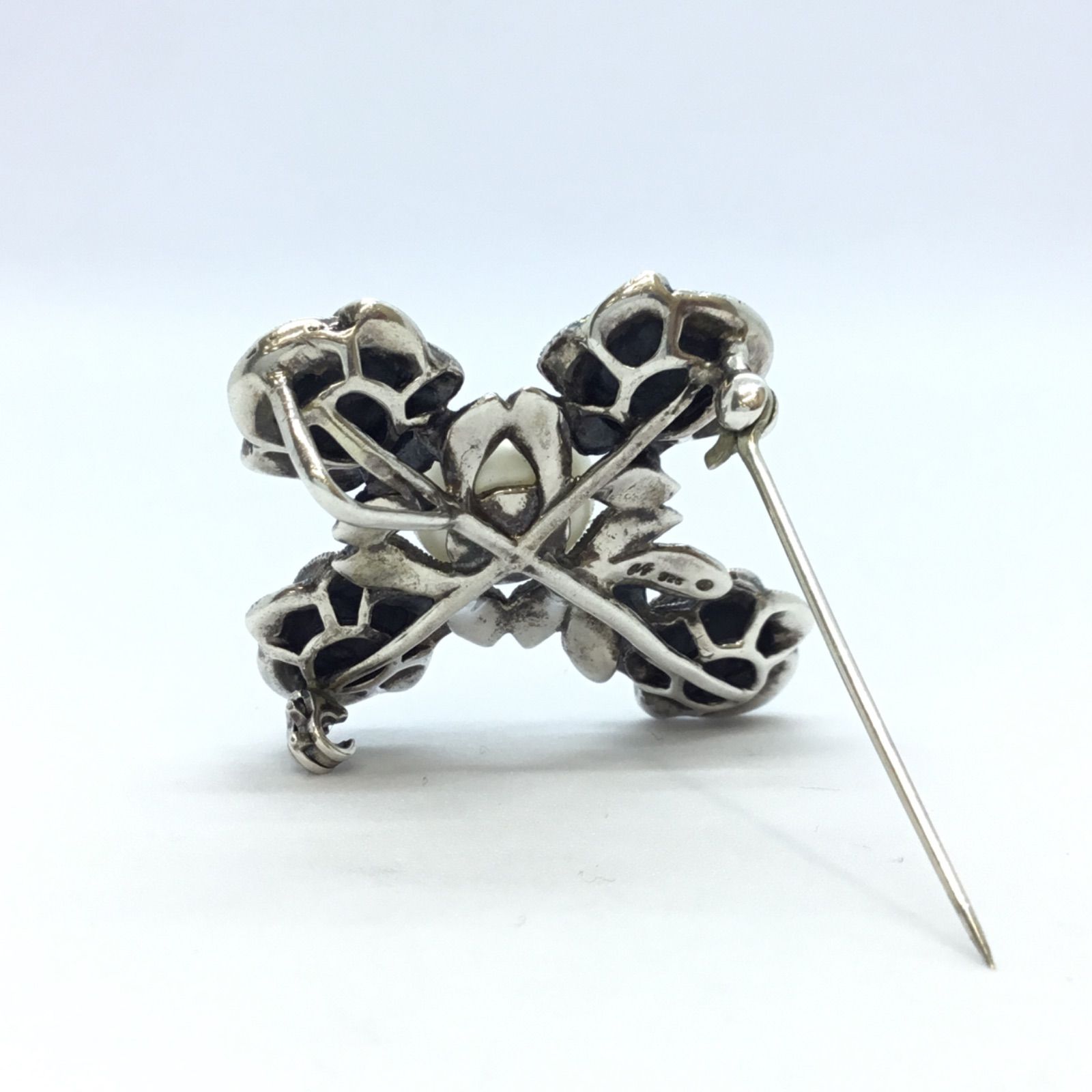 【希少】碌山 ペンダント ブローチ ローズ クロス パール 925 希少】碌山 ペンダント ブローチ ローズ クロス パール 925