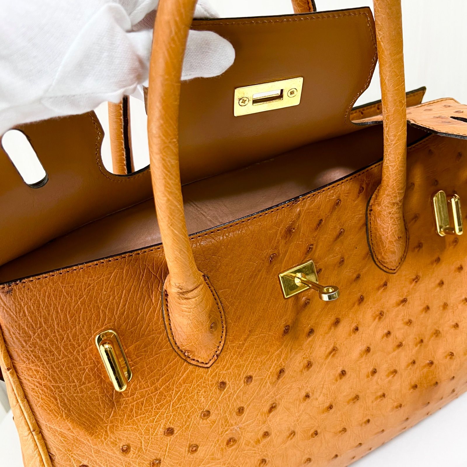 オーストリッチ JRA認証 オレンジ エキゾチック レザー フルポイント