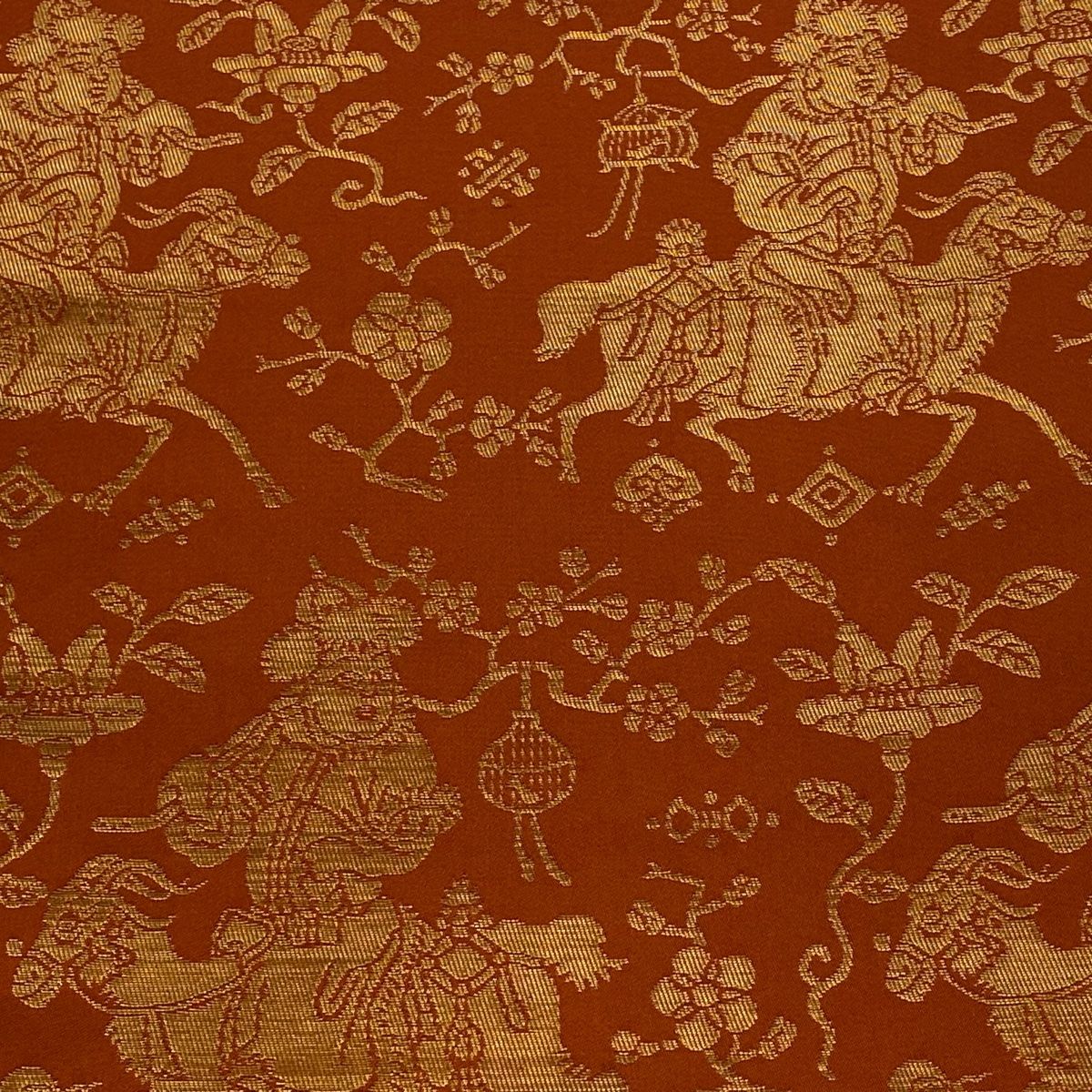 袋帯 龍村晋 落款 胡服遊行錦 箔 赤茶 全通 正絹