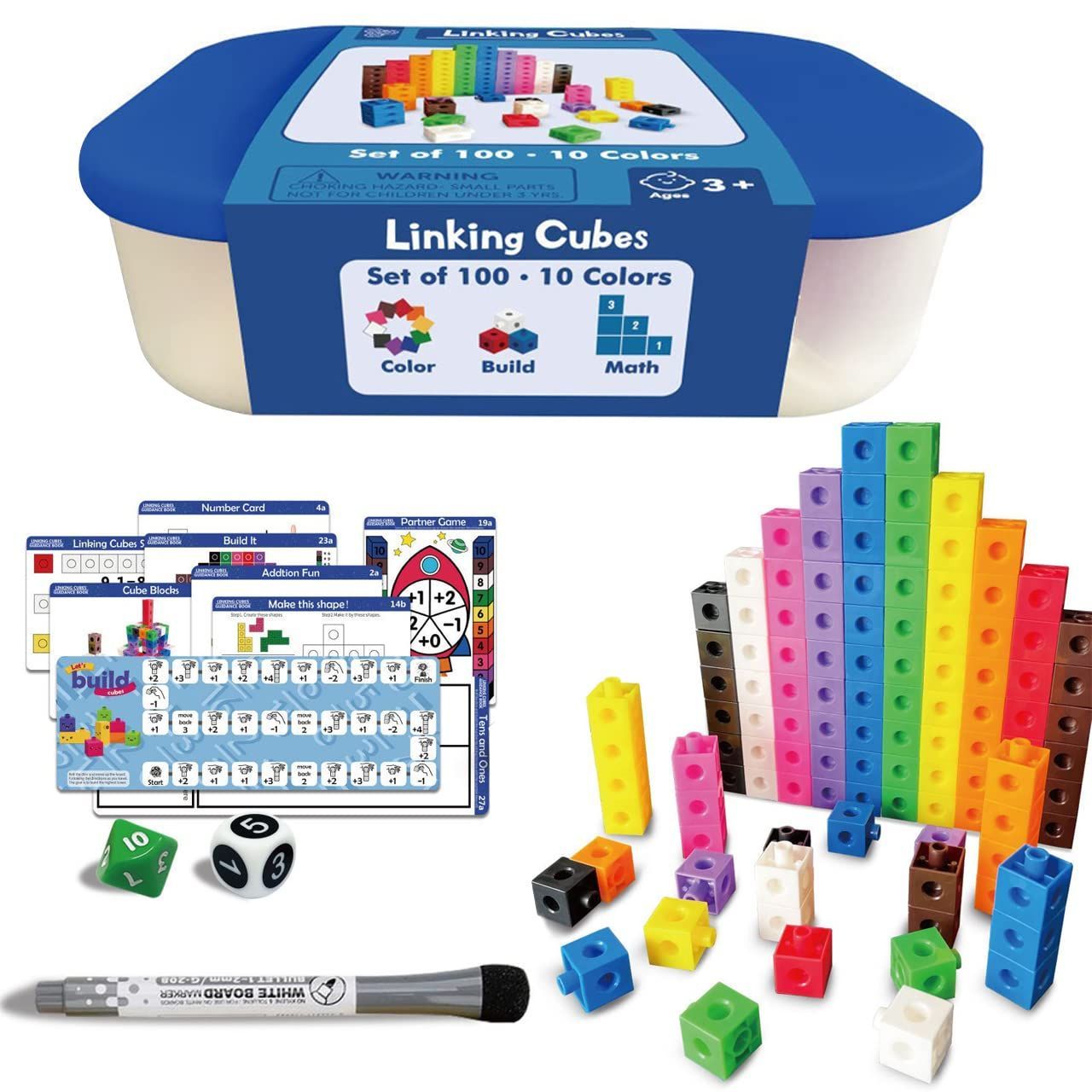 数量 LINKING CUBE ブルーBOXセット 遊びながら身に付くアクティビティカード付き ブロック100個入り numberblocks ナンバーブロックス 立方体 ブロック プレゼント ２歳 ３歳 ４歳 ５歳 ６歳