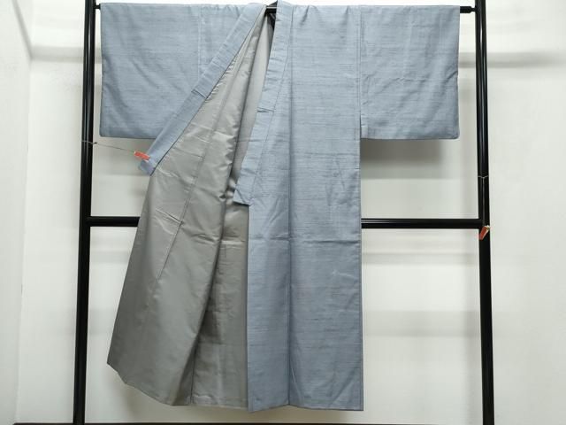 平和屋着物 男性 紬 アンサンブル 網代織 紫鼠色 正絹 vf