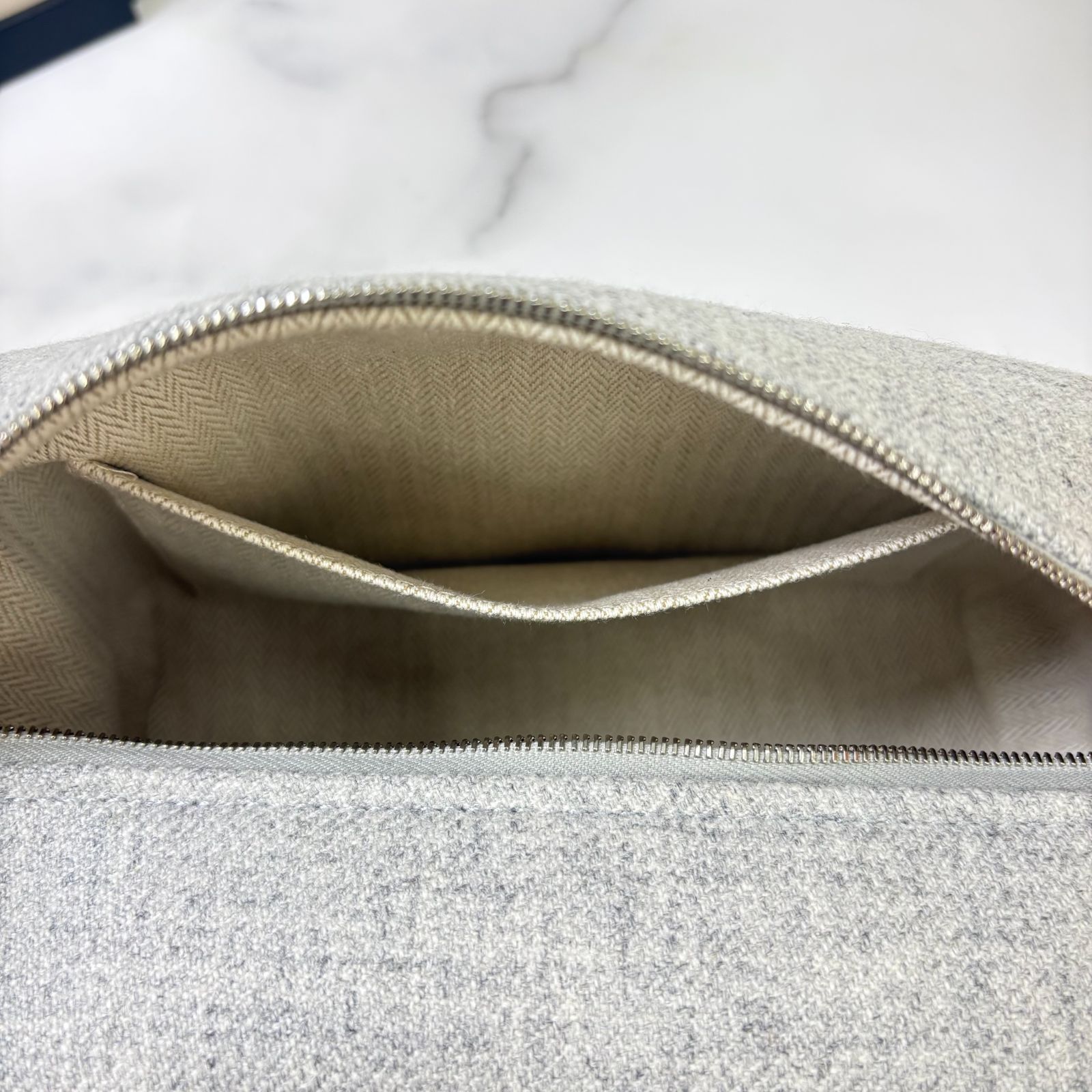 鑑定済み エルメス ブリッド ア ブラック PM グレー オレンジ シルバー金具 ウール ハンドバッグ ポーチ Hロゴ DECORATOM_COM_BR