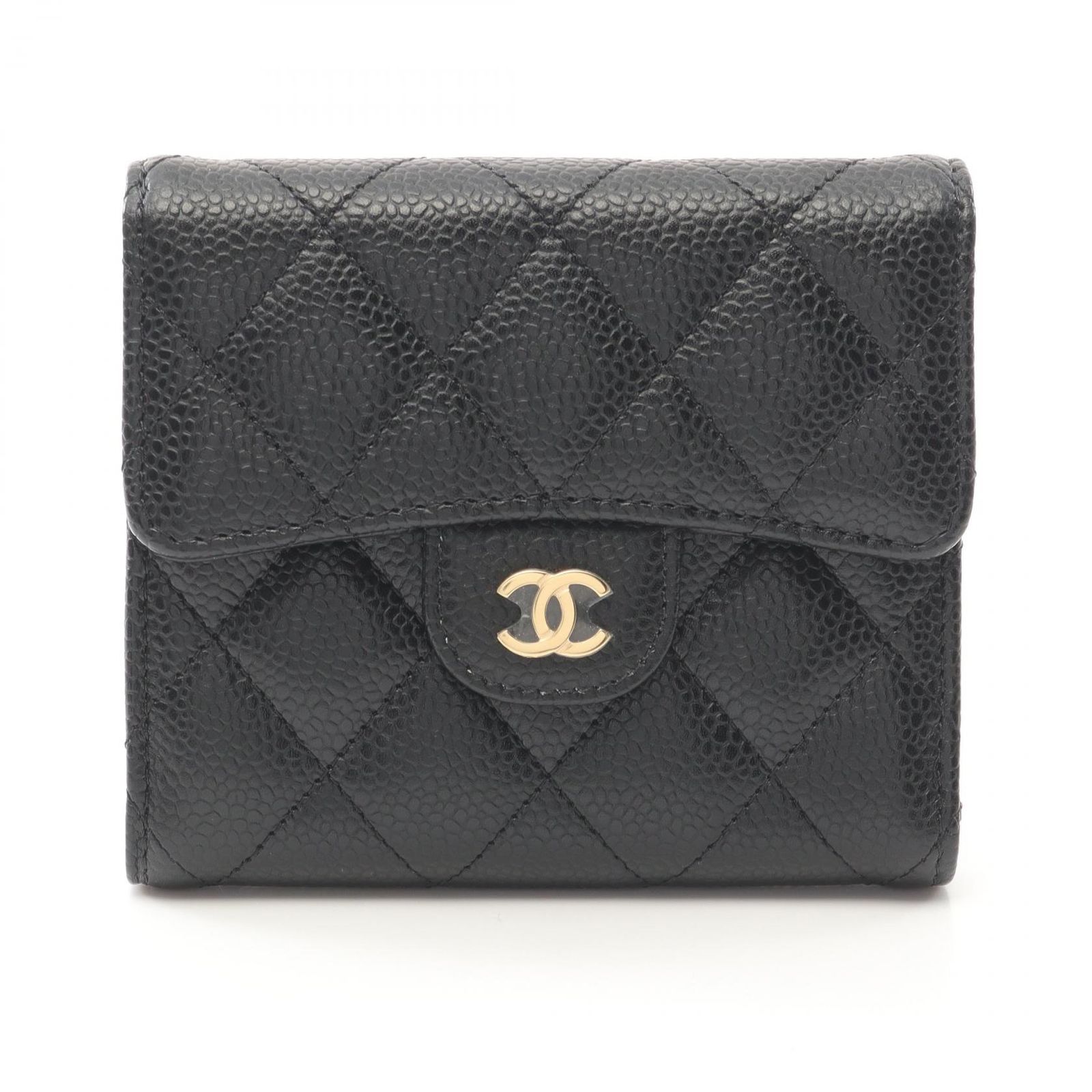 シャネル CHANEL 三つ折り財布 クラシック スモール フラップ ウォレット AP0231 ブラック キャビアスキン グレインドカーフ マトラッセ 三つ折財布 レディース