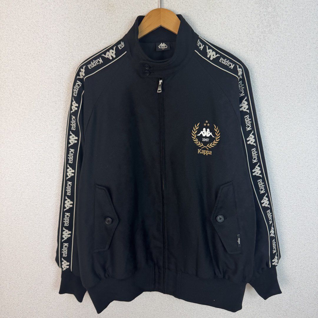 カッパ トラックジャケット ジャージ Kappa 刺繍 ライン ラグラン 黒 Kappa GU カッパ トラックジャケット サイドロゴテープ 刺繍ロゴ