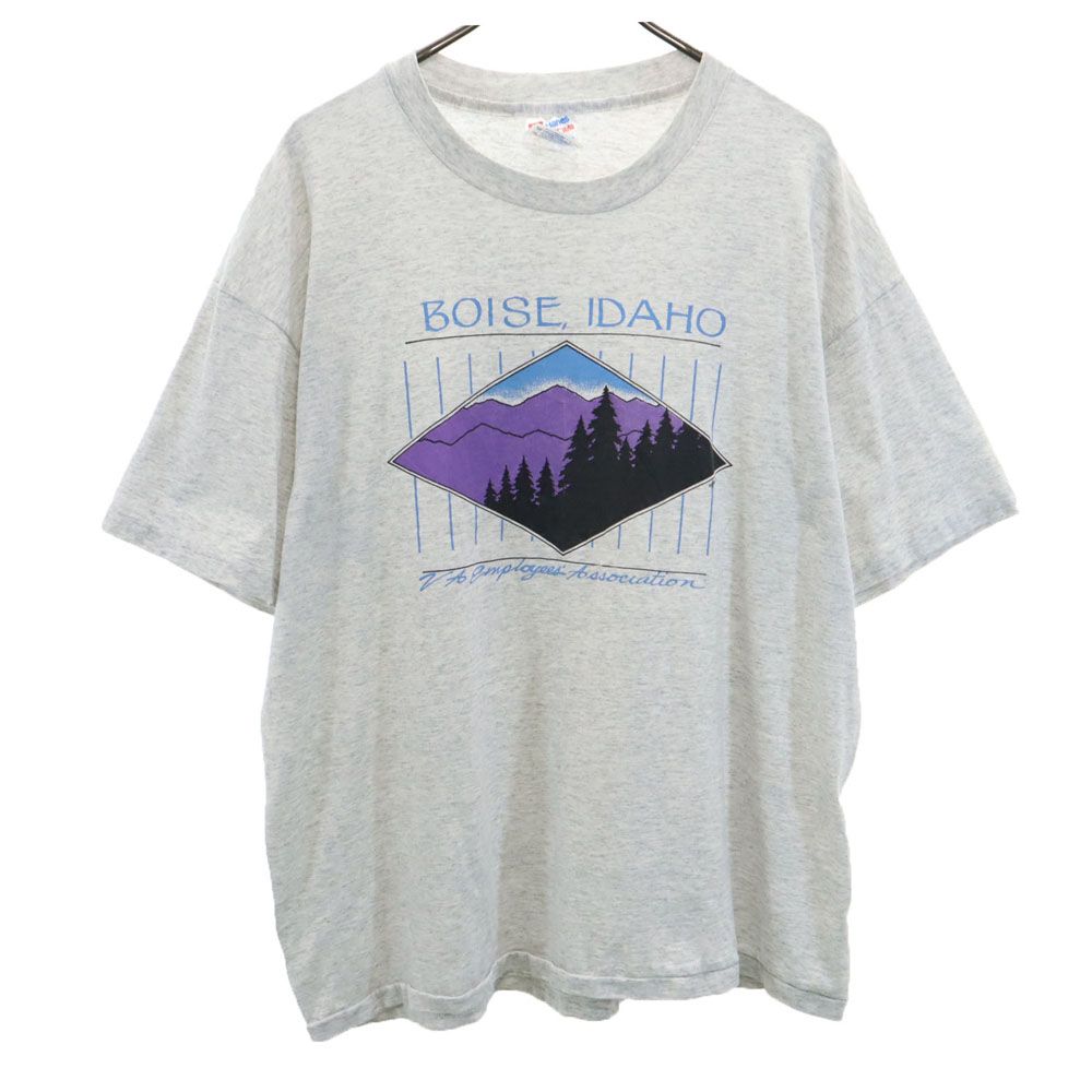 ヘインズ 90s USA製 プリント 半袖 Tシャツ XL グレー系 Hanes シングルステッチ オールド メンズ