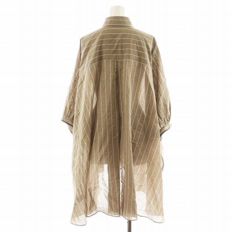 ブルネロクチネリ BRUNELLO CUCINELLI シャツ ブラウス 7分袖 ストライプ柄 バルーンスリーブ モニーレ装飾 コットン シルク混 絹 S 茶 ブルネロクチネリ BRUNELLO CUCINELLI シャツ ブラウス 7分袖