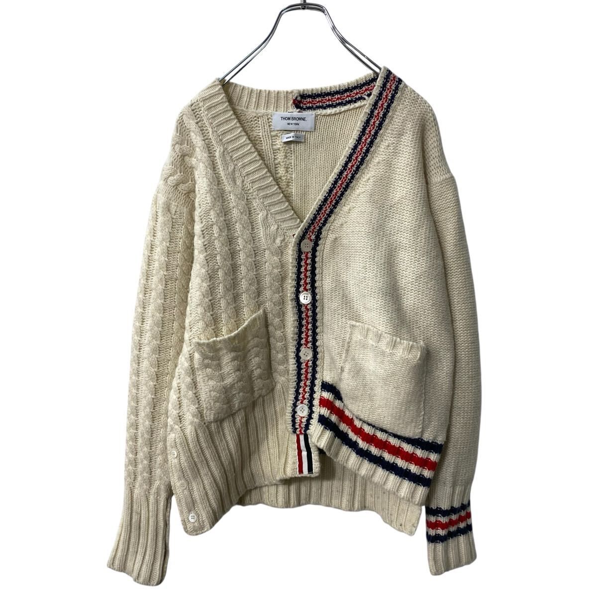THOM BROWNE. NEW YORK ウール アシンメトリー カーディガン M～ アイボリー トムブラウン アメトラ 古着卸 アメリカ仕入 a706-5876
