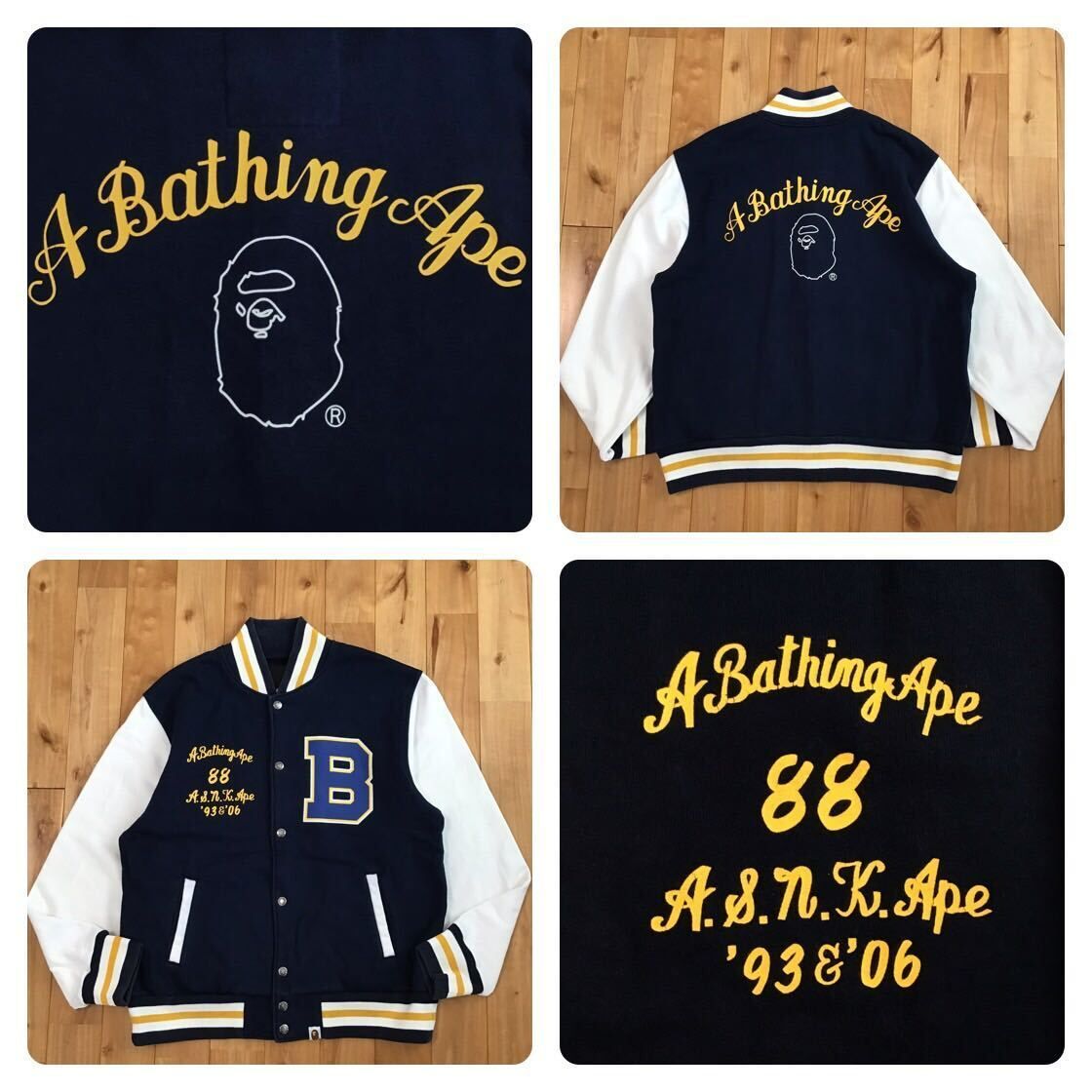 BAPE LOGO スウェット スタジャン Mサイズ ネイビー a bathing ape sweat varsity jacket エイプ ベイプ  アベイシングエイプ NIGO - メルカリ