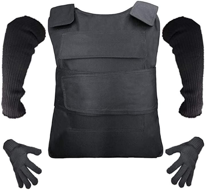 STTS 防刃 ベスト 手袋 アームカバー 3点セット フリーサイズ チョッキ 暴漢 対策 警備 警護 護身 サバゲー