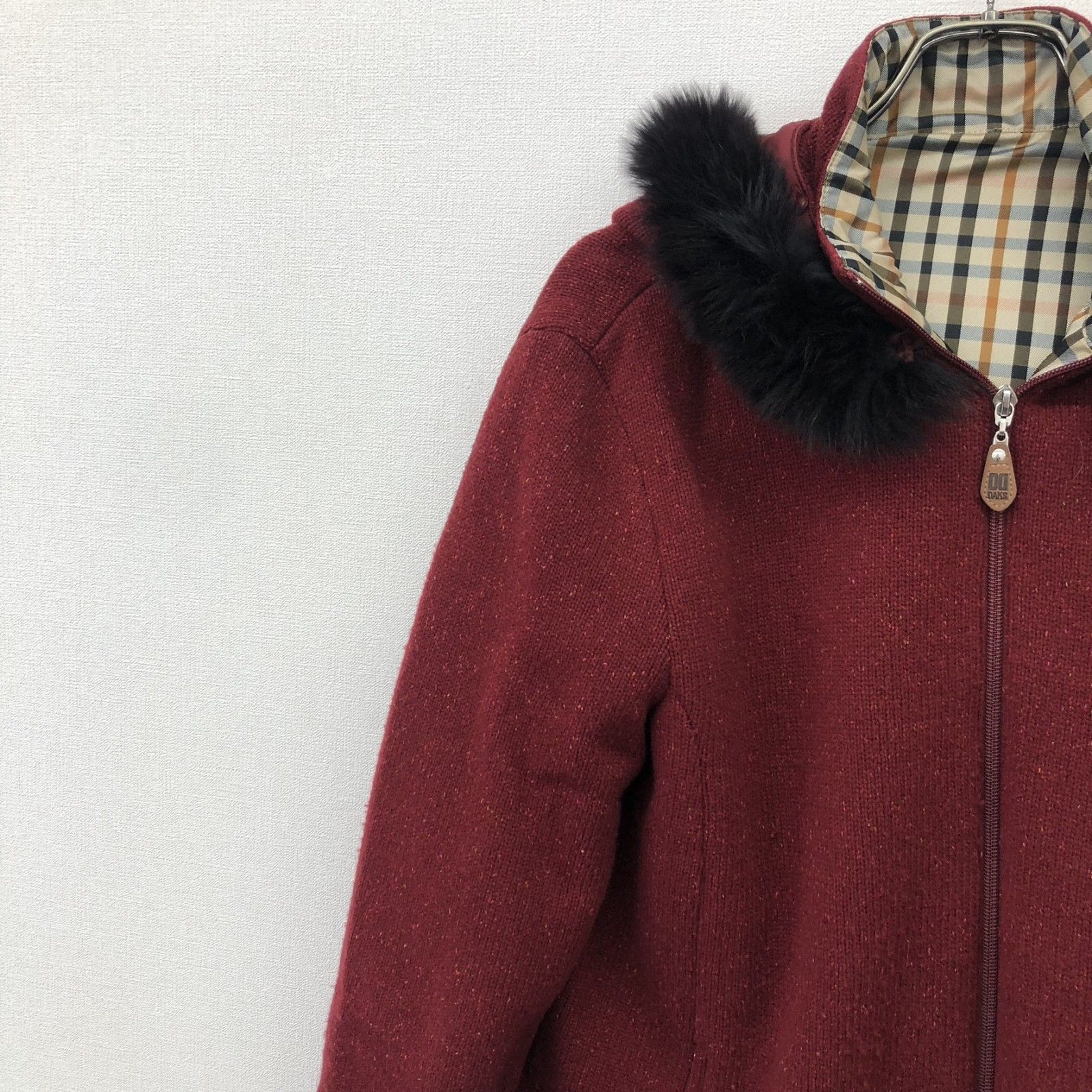 DAKS】ダックス ジャンパー ジャケット アウター F 赤系 ファー付き  