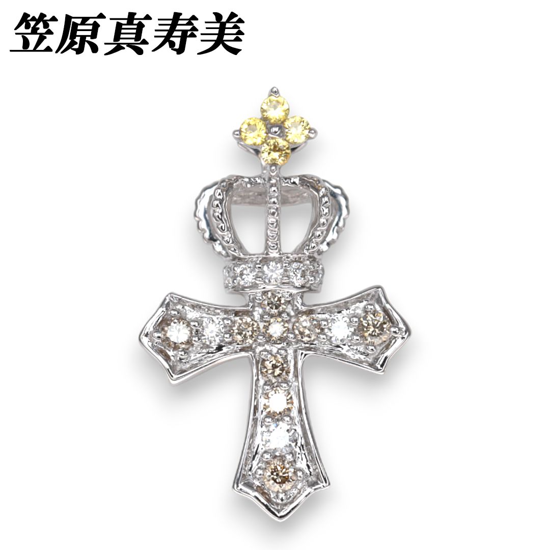 未使用笠原真寿美K18WG クラウンペンダントトップ