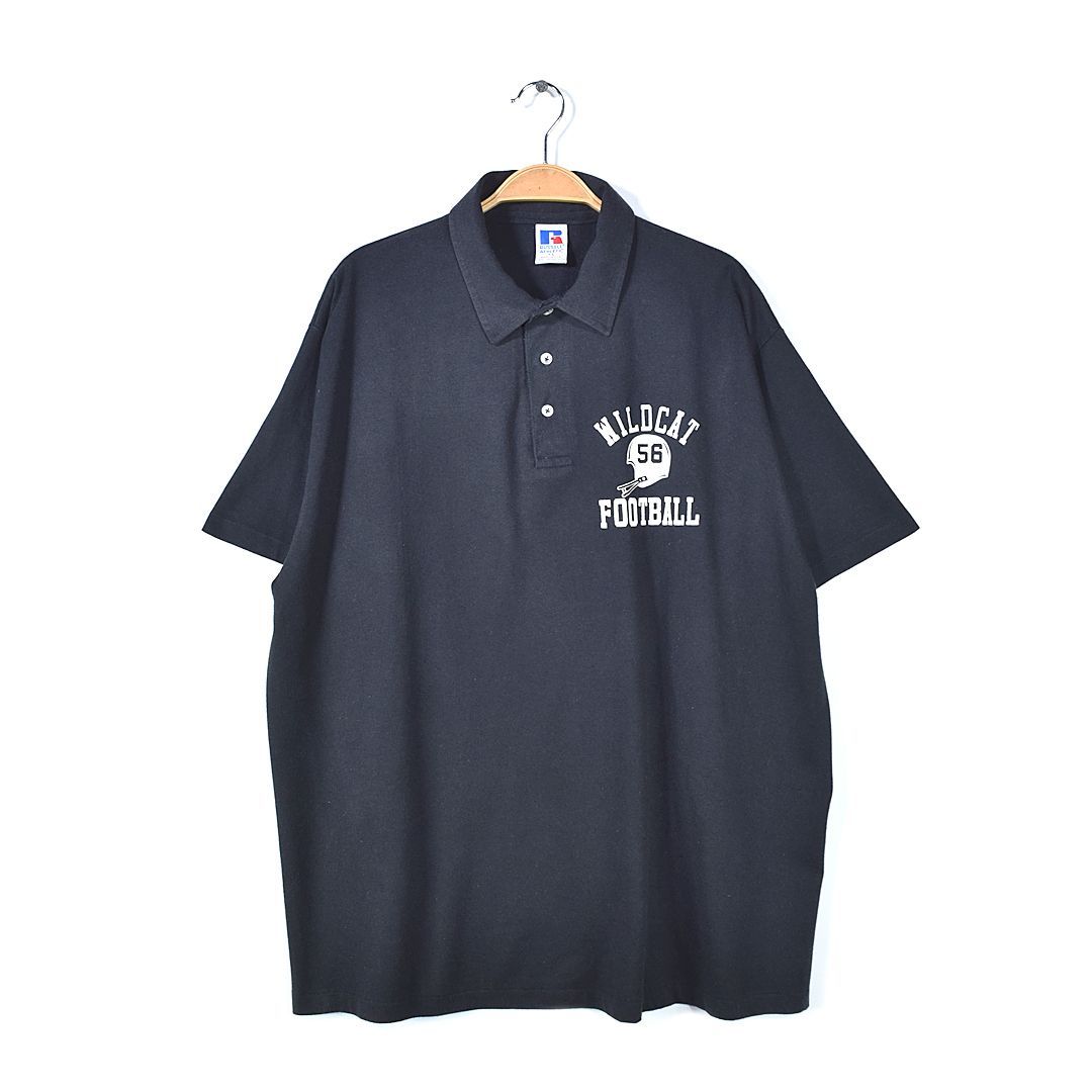 90s ラッセル ヴィンテージ ポロシャツ カレッジ ブラック ナンバリング アメフト WILDCAT FOOTBALL メンズXL