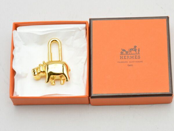 エルメス HERMES カデナ バッグチャーム  2005年限定 ヒポポタマス 南京錠 鍵 箱付 GP ゴールド レディース su_p e_u F-YA877