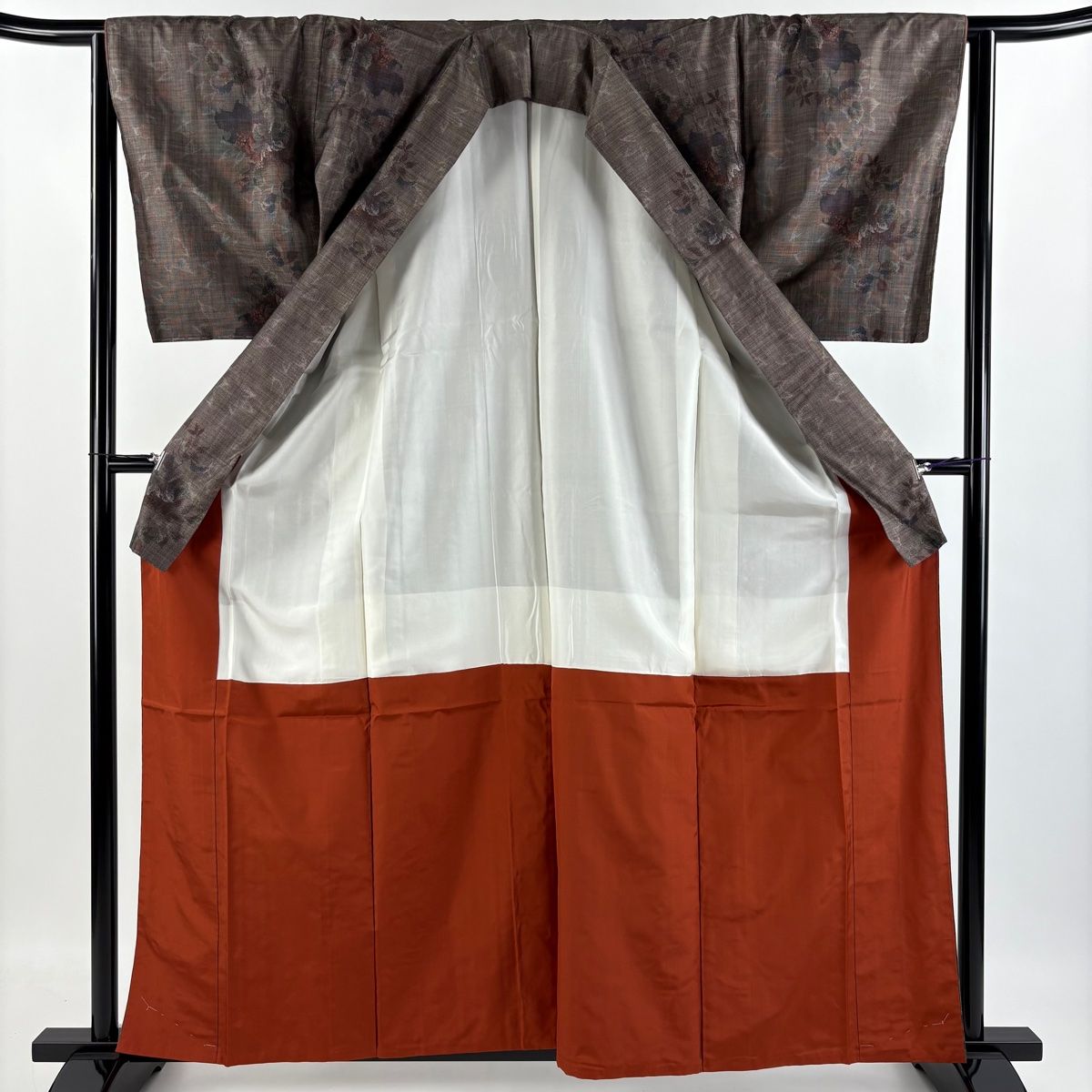 紬 着物 亀甲 薄文様 灰色 袷 広衿 正絹 カジュアル着物 仕立て上がり