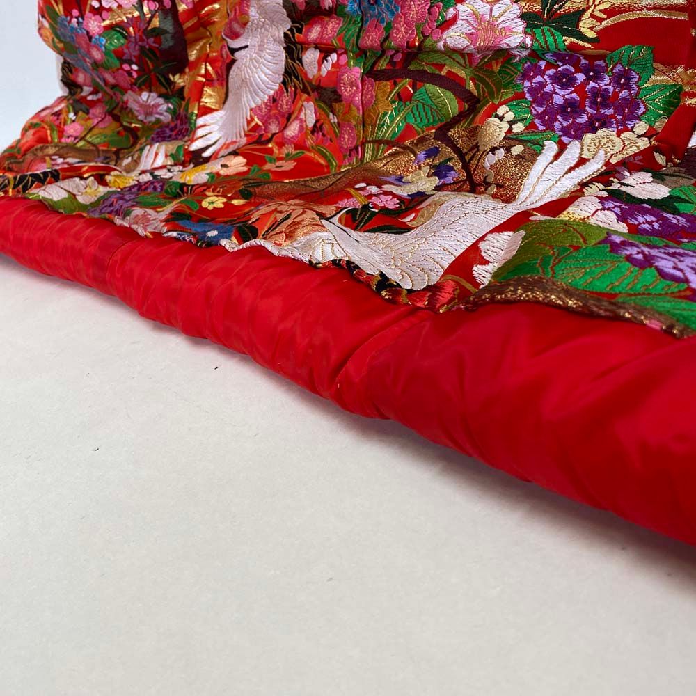 色打掛 正絹 鶴 刺繍 金 打掛 Lサイズ 裄66.5 花嫁衣裳 婚礼