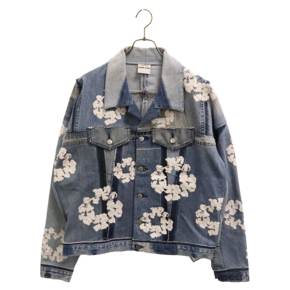 READY MADE (レディメイド) 23SS ×DENIM TEARS CTN WREATH TRK JKT/BLUE RE-DT-BL-00-00-14 ×デニムティアーズ フラワーエンブロイダリー再構築デニムジャケット インディゴ