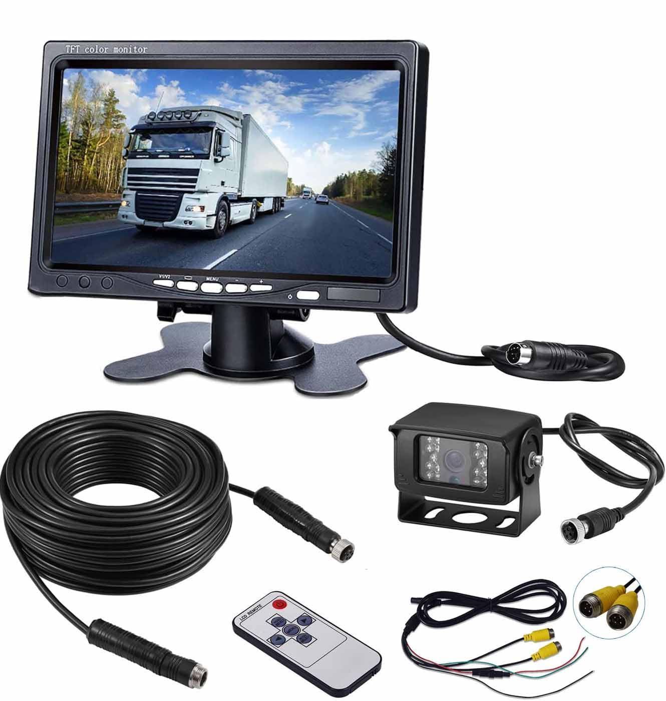 バックカメラ バックモニターLCDディスプレイ 車載用オンダッシュモニター＋バックカメラセット 15M延長ケーブル付属 12V|24V LEDカメラセット 乗用車 トラック バス 重機等に適用 7インチモニター 正像 IP69防塵 防水